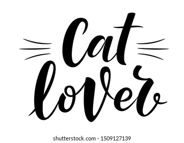 Cat lover handwritten sign. Modern brush lettering. Cute slogan about cat. Phrase for wall decor, poster design, postcard, t-shirt print or mug print. Meow power. Vector isolated illustration