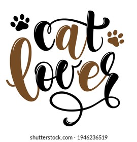 Cat lover handwritten sign. Modern brush lettering. Cute slogan about cat. Phrase for wall decor, poster design, postcard, t-shirt print or mug print. Meow power. Vector isolated illustration