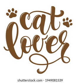 Cat lover handwritten sign. Modern brush lettering. Cute slogan about cat. Phrase for wall decor, poster design, postcard, t-shirt print or mug print. Meow power. Vector isolated illustration