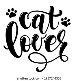 Cat lover handwritten sign. Modern brush lettering. Cute slogan about cat. Phrase for wall decor, poster design, postcard, t-shirt print or mug print. Meow power. Vector isolated illustration