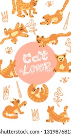  Cat Lover  illustration with hand lettering.  Cute animals in doodle style. Social media photo frame. Template for stories mobile interface, ui, app, web. Vector illustration.