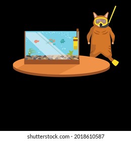 cat lover kitten feline aquarium aquarist wo flowy art ank art op vector design illustration print poster