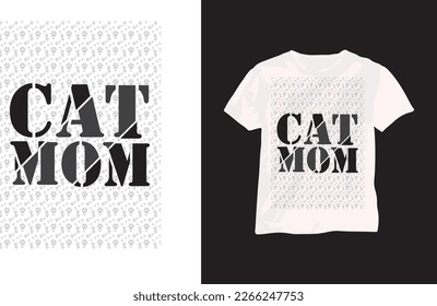 Cat Lover Mom  typography black white and pink color  T shirt design