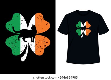 Regalo del día de San Patricio para las mujeres esposa hija adolescente niñas tiene una silueta de gato con la bandera de Irlanda trébol de suerte 4 hojas gráfico, regalo de vacaciones del día de San Patricio para el propietario irlandés del gato 