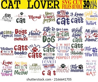 Cat Lover Svg Cut Files Bundle Stock Vector (Royalty Free) 2166641705
