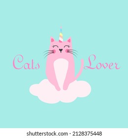 Gato amante, gato sentado en una nube lindo diseño de camisetas