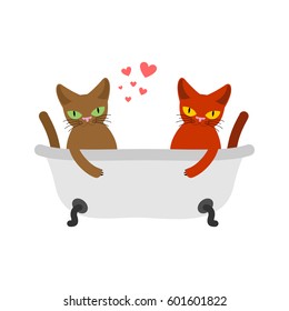 Cat lovers in bath. Lover Joint bathing.. Pet Romantic date. Cats lifestyle