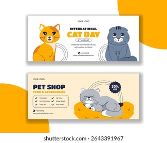 Cat Lovers Day Social Media Post with Hand-Drawn Cartoon Style and Pet Horizontal Banner