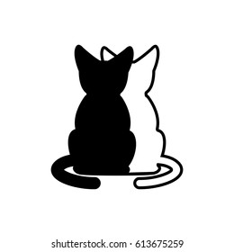 Cat lovers embrace sign. Logo veterinary clinic or petshop.  Black and white cats uddle. 
