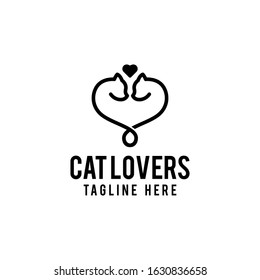 Cat lovers logo design. Cats and heart love vector illustration for pet company graphic template
