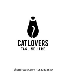 Cat lovers logo design. Cat and heart love vector illustration for pet company graphic template