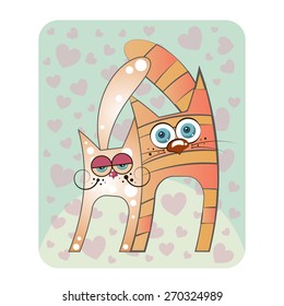 cat lovers and cat sitting together in an environment of hearts