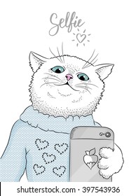 cat loves Selfie, vector illustration