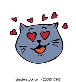 Cat with loving eyes and many hearts around