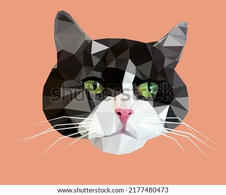 Cat in low poly style. Polygonal grey cat