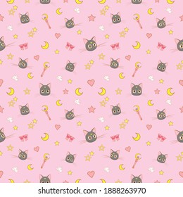 Cat Luna Sailor Moon Wallpaper. Patter Seamless Pink Anime Design