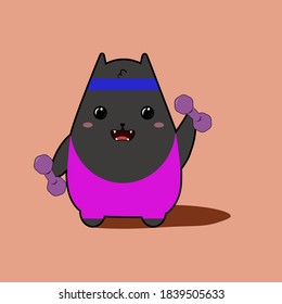 A cat in lycra leggings is engaged in fitness. Vector image in eps format.