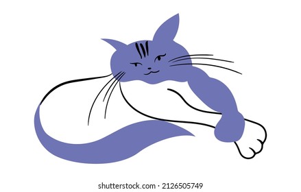 Cat is lying, drawn in a Very Peri design. Minimalism. Doodle style stock vector illustration isolated on white background