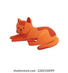 Cat is Lying on the Floor, Isolated on a White Background. Vector Illustration in Cartoon Style. 