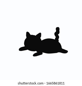 cat lying on the ground. black silhouette. cartoon.