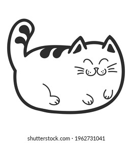 A cat lying on its stomach, a playful cat. Hand-drawn cat character. Outline. Isolated on a white background.