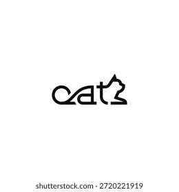 Gato en posición acostada logotipo tipográfico.