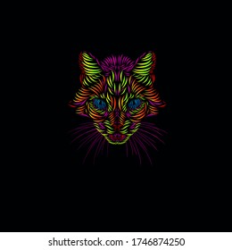 the cat lynx leopard panther tiger line pop art potrait logo colorful design with black dark background