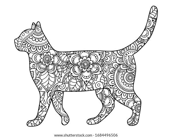 Cat Made Floral Pattern Oriental Ornaments Stock Vector (Royalty Free ...