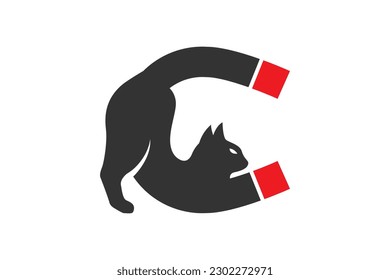 cat magnet logo design vector