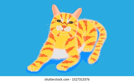cat make tilted neck looking something and kip on pastel blue color background. vector illustration eps10