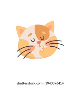 Gato besando retrato de animales felinos aislados. Cabeza vectorial del lindo gatito, signo de besos, gatito de dibujos animados enamorado. felino amoroso, emoticono emoji, emoción de simpatía y amor, hocico de gato encantador