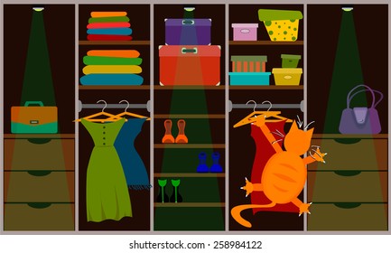Cat making mess in the wardrobe