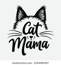 Cat Mama-typography with cute black cat.