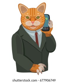  The cat man talking on mobile phone