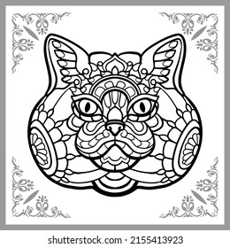 cat mandala arts. isolated on black background.