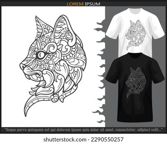 Cat mandala arts isolated on black and white t shirt.