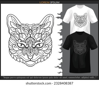 cat mandala arts isolated on black and white t shirt.