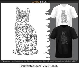 cat mandala arts isolated on black and white t shirt.