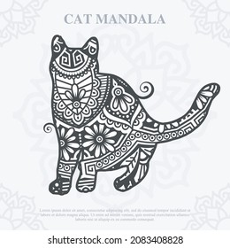 Cat Mandala. Vintage decorative elements. Oriental pattern, vector illustration.