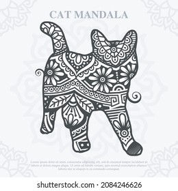 Cat Mandala. Vintage decorative elements. Oriental pattern, vector illustration.