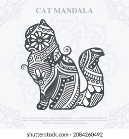 Cat Mandala. Vintage decorative elements. Oriental pattern, vector illustration.