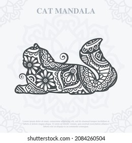 Cat Mandala. Vintage decorative elements. Oriental pattern, vector illustration.