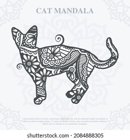 Cat Mandala. Elementos decorativos de época. Patrón oriental, ilustración vectorial.