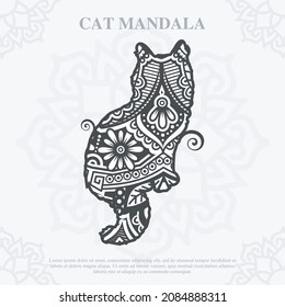 Katze Mandala. Vintage dekorative Elemente. Orientalisches Muster, Vektorgrafik.