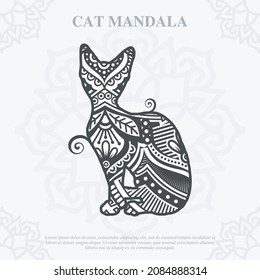 Cat Mandala. Vintage decorative elements. Oriental pattern, vector illustration.