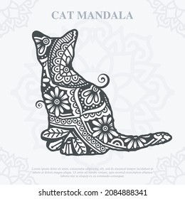 Cat Mandala. Elementos decorativos de época. Patrón oriental, ilustración vectorial.