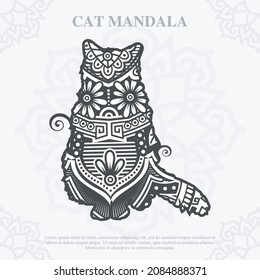 Cat Mandala. Elementos decorativos de época. Patrón oriental, ilustración vectorial.