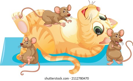 Cat and many mouses cartoon character illustration
