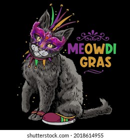 cat mardi gras meowdi gras funny kitten kids boys cotton drawstring bag vector design illustration print poster