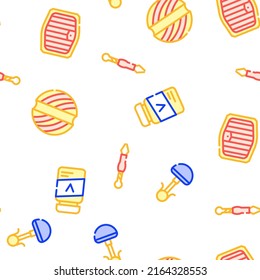 Cat Market Accessory Vector Seamless Pattern Color Line Illustration